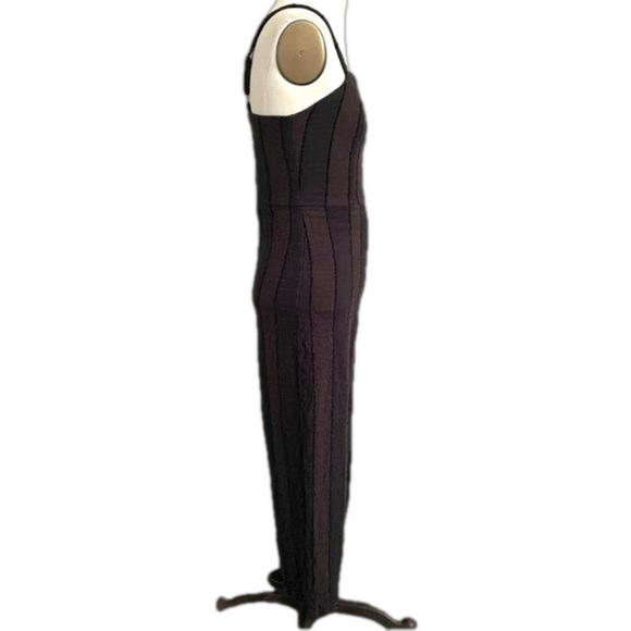 Black Striped Linen Cotton Cropped Wide Straight Leg Dungarees / Overalls - S - Picture 5 of 9